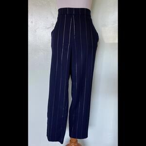 Old Navy Blue Copper Metallic Striped Pinstripe Cropped Pants 10 04-0235